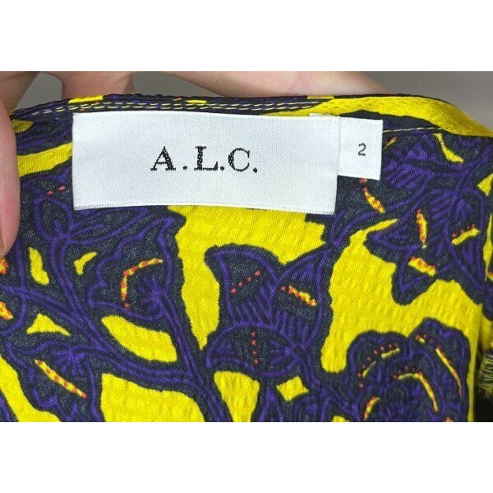 A.L.C Sz 2 Valencia Purple Yellow Floral Silk Cutout Ruffle Midi Dress - Picture 3 of 13